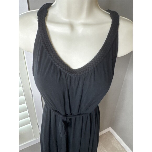 Liz Lange black maternity dress size large sleeveless V Neck Belted Braided Neck - Picture 3 of 8